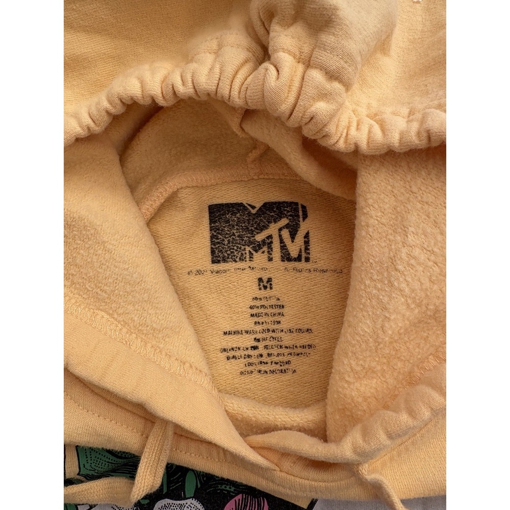 Women's MTV Logo Floral Hibiscus Hooded Sweatshirt - Yellow - Medium - Picture 3 of 4